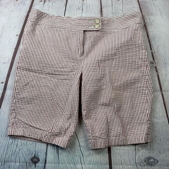 Ann Taylor Shorts Womens 10 Red White Stripe Signature Fit Cotton Bermuda - Picture 1 of 9